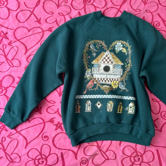 Fruit of the Loom Tops - Vintage Birdhouse Sweater Grandma Sweatshirt Grannycore